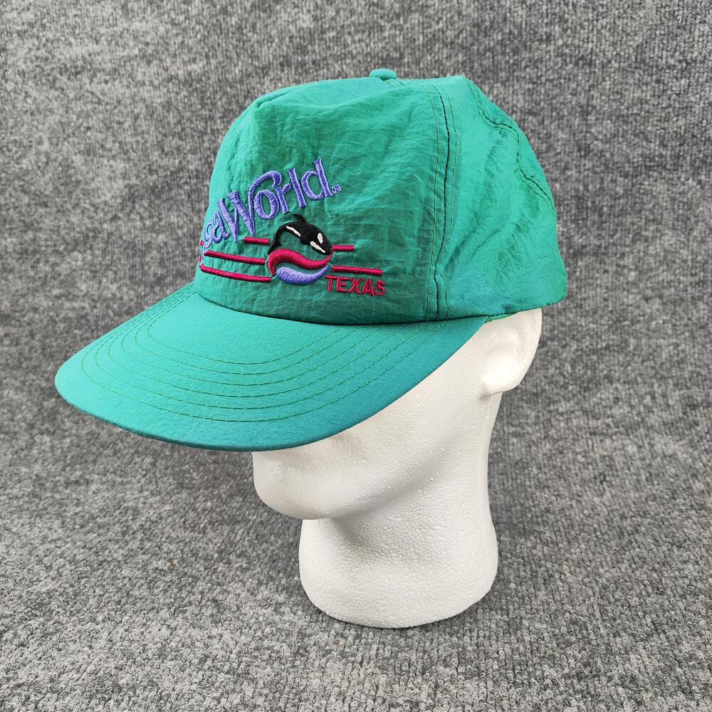 SeaWorld Texas Hat Cap Snap Back One Size Mens Green Nylon Orca Embroidered